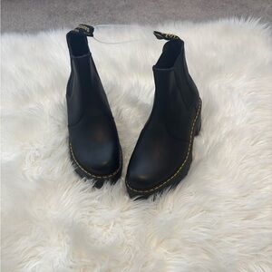 Dr. Martens Black Leather Ankle Boots with Yellow Stitching